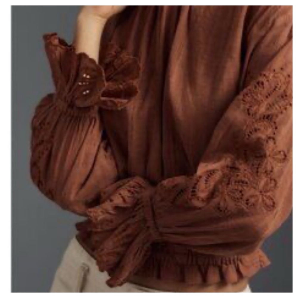 NWT Anthropologie Pilcro Long-Sleeve Ruffled Bubble Blouse, size S - Picture 3 of 6